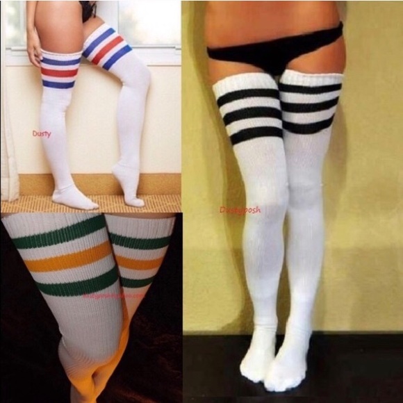 American Apparel Thing High Socks OTK Over Knee Stripe Ribbed Authentic Lingerie - Picture 3 of 7